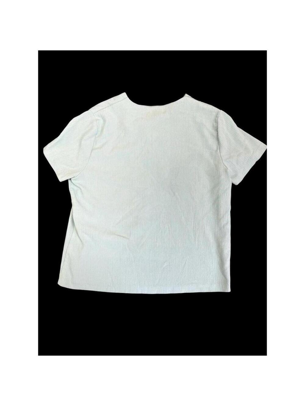 Alfred Dunner Blouse Womens 14 Seafoam Embroidered Floral Short Sleeve Button - Picture 4 of 10